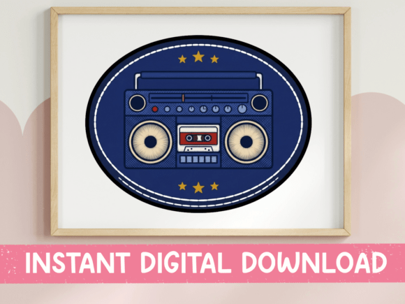 Retro Boombox Stars Oval Badge Sticker Review